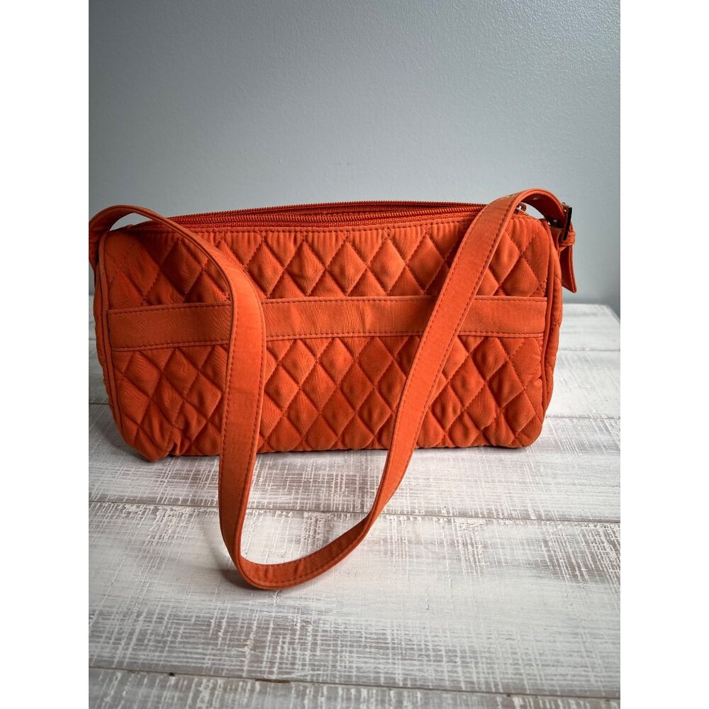 Vera Bradley Quilted Shoulder Bag In Orange With Gold Monogram & Zipper Clos - Picture 16 of 16